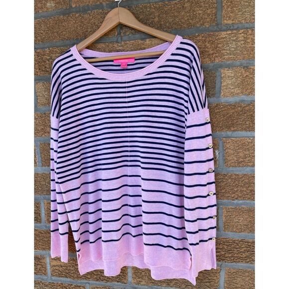 LILLY PULITZER Melenie “Cool-Max” Sweater in Heathered Pink Tropics Stripe Large - Picture 3 of 8